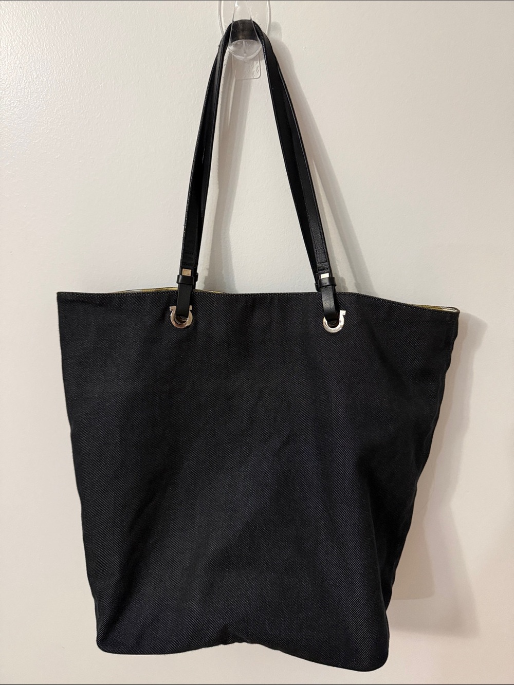 Salvatore Ferragamo Black Canvas Tote with Leather Straps